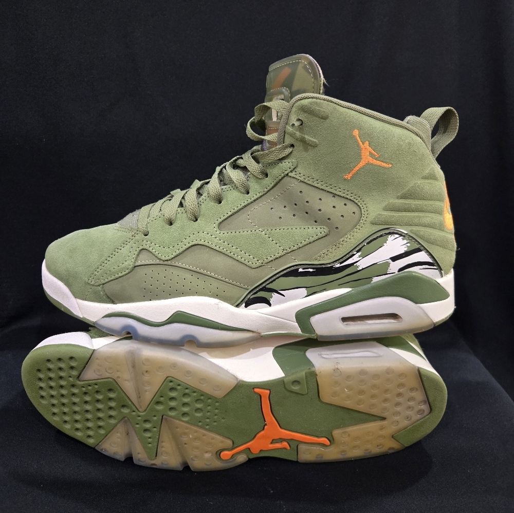 Men's Nike Jordan MVP Olive Green and Orange High-Top Sneakers
